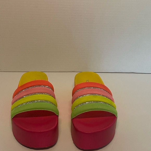 Top Moda Rainbow Ombre Platform Y2K Neon Wide Strap Slip-On Slides Size 6 - Picture 5 of 7